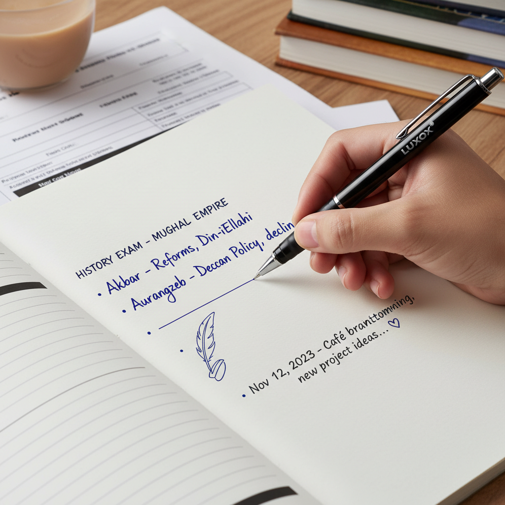Luxor Fine Writer Roller Pen writing smooth consistent ink flow clean legible handwriting exam notes - Schoolingcare