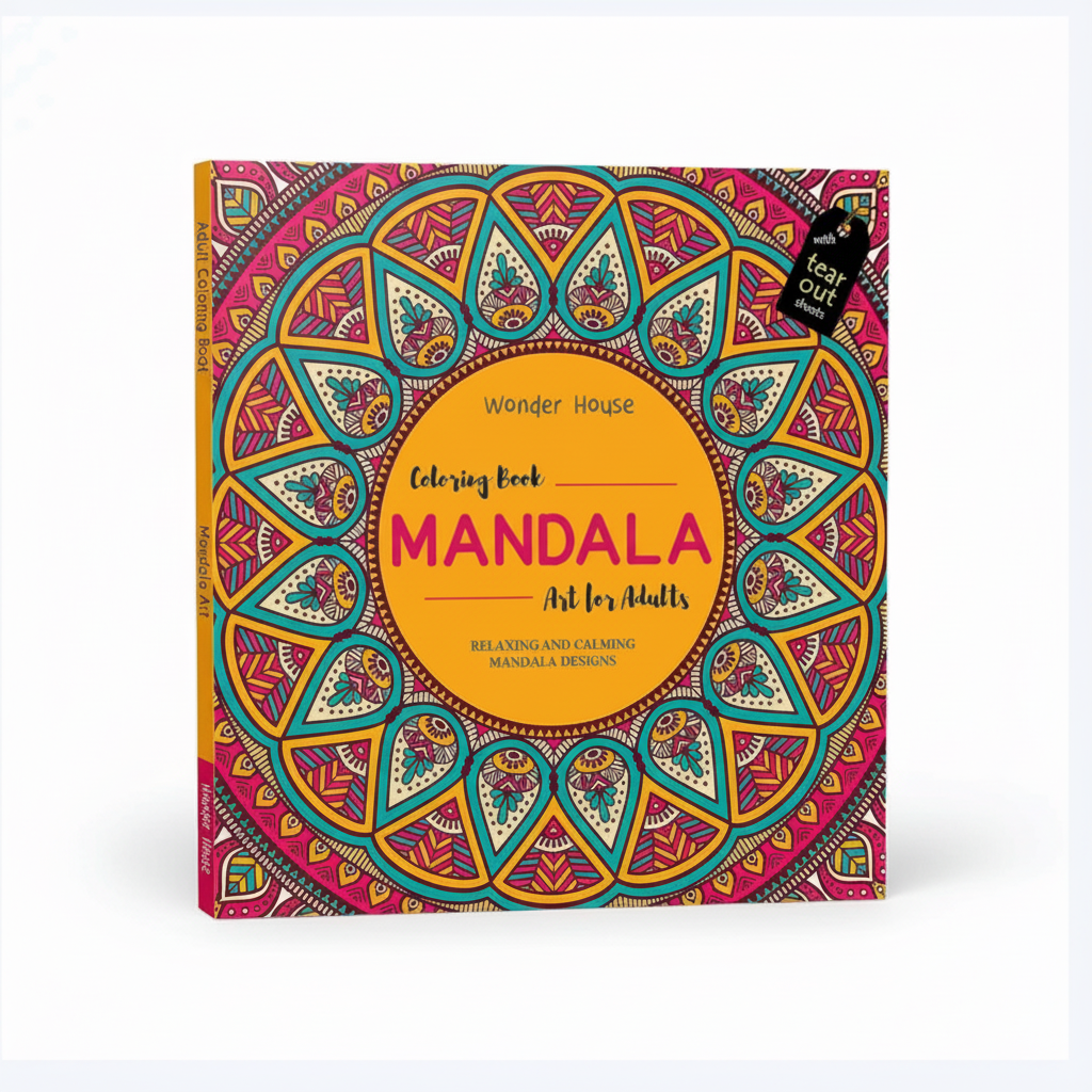 HD Mandala Art Colouring Book for Adults cover on a plain white background by SchoolingCare Stationary Store