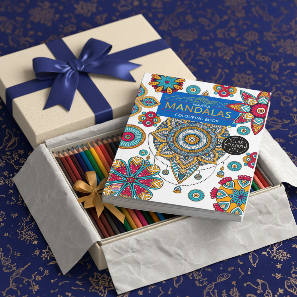Beautiful mandalas colouring book arranged in a creative stationery gift pack by SchoolingCare Stationary Store