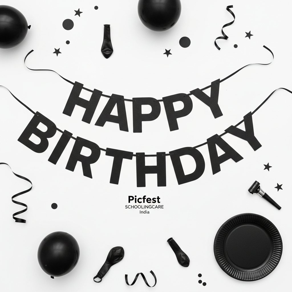 Picfest Happy Birthday Banner black flat lay stylish party decoration celebration - Schoolingcare