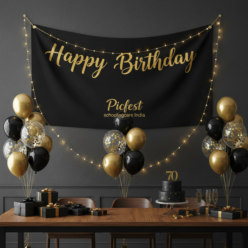 Picfest Happy Birthday Banner black hanging wall birthday party home office event decoration - Schoolingcare
