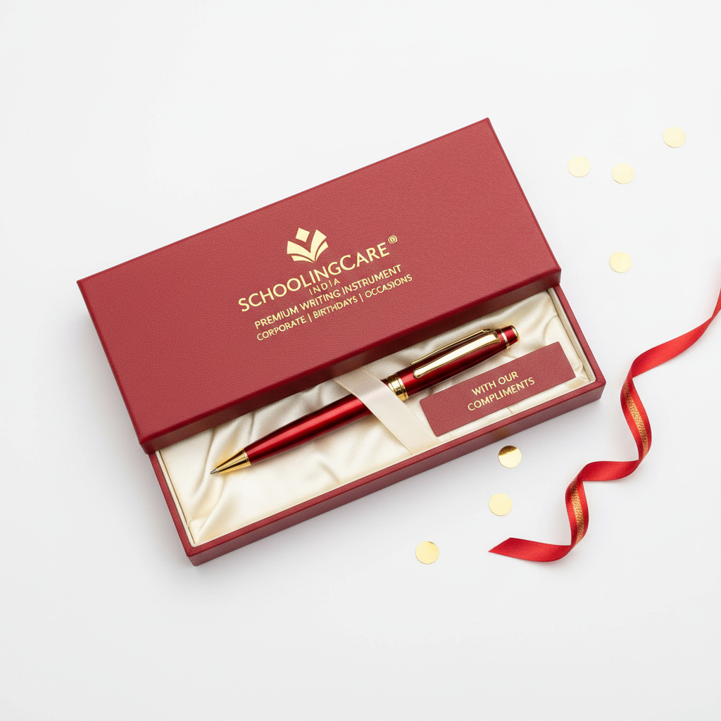 Premium Red Pen Box flat lay elegant red gift box corporate gifting birthday anniversary - Schoolingcare