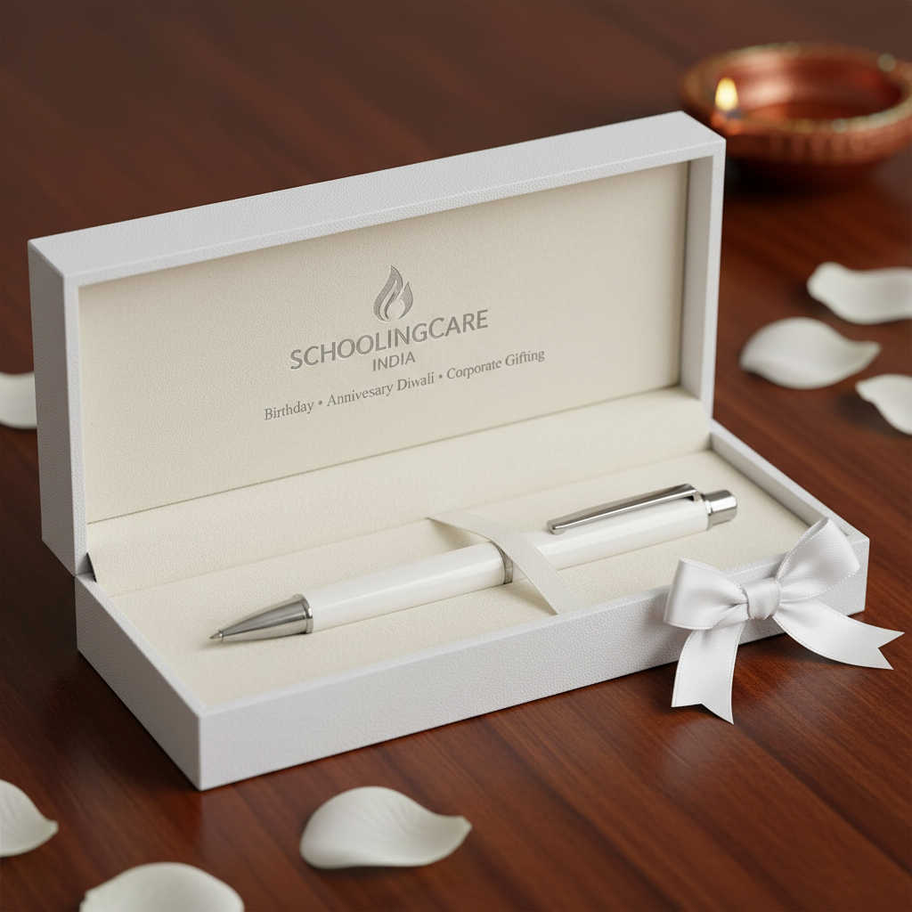 Premium White Pen Box with pen inside birthday anniversary Diwali corporate gifting ready to present - Schoolingcare