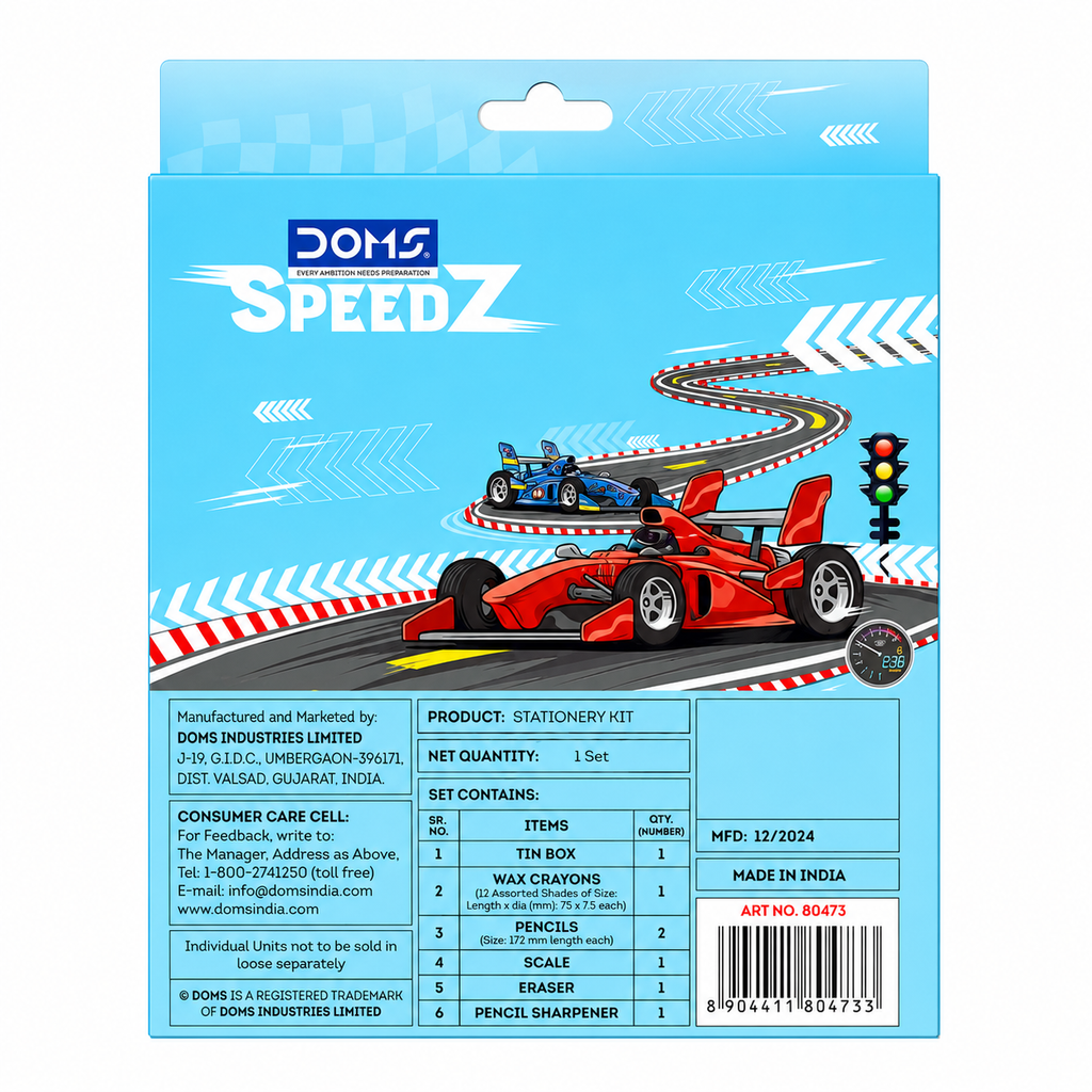 Doms Speedz Racing-themed stationery kit