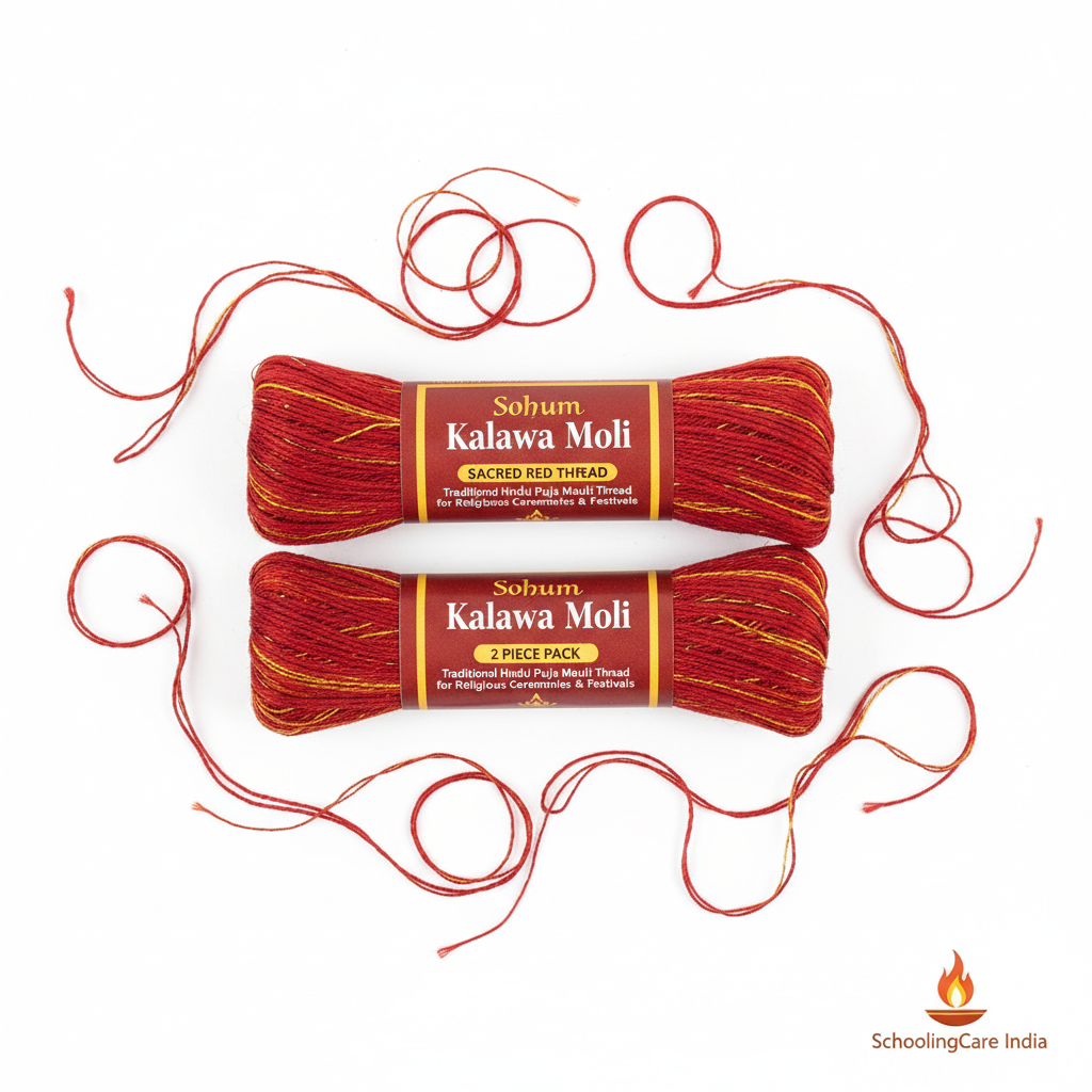 Sohum Kalawa Moli sacred red thread 2 piece flat lay traditional Hindu puja mauli - Schoolingcare