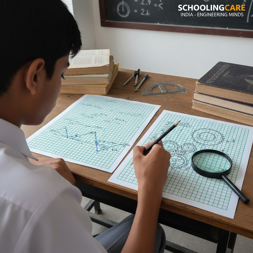 Student using 2mm green graph A4 sheets math physics practical calculations charts technical drawing - Schoolingcare
