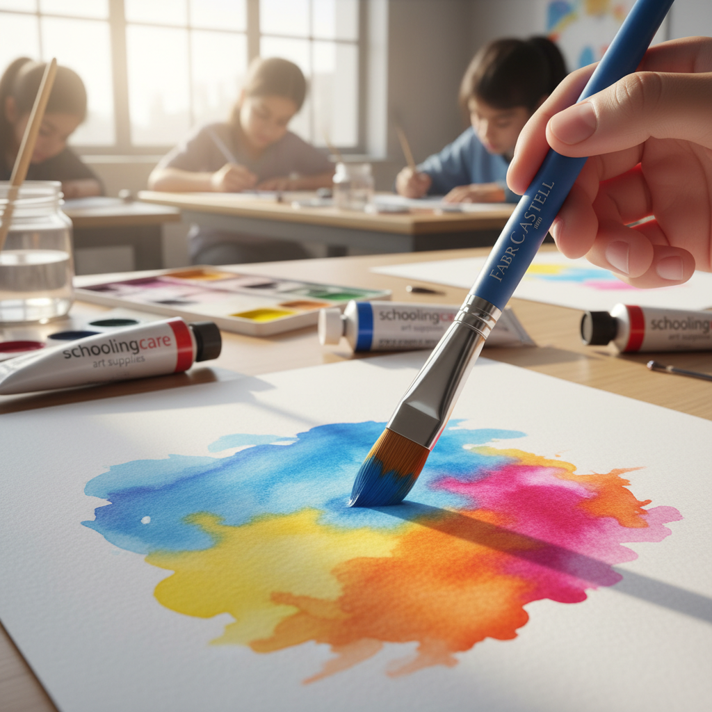 Student using Faber-Castell Tri Grip Round Brush for watercolour painting - Schoolingcare