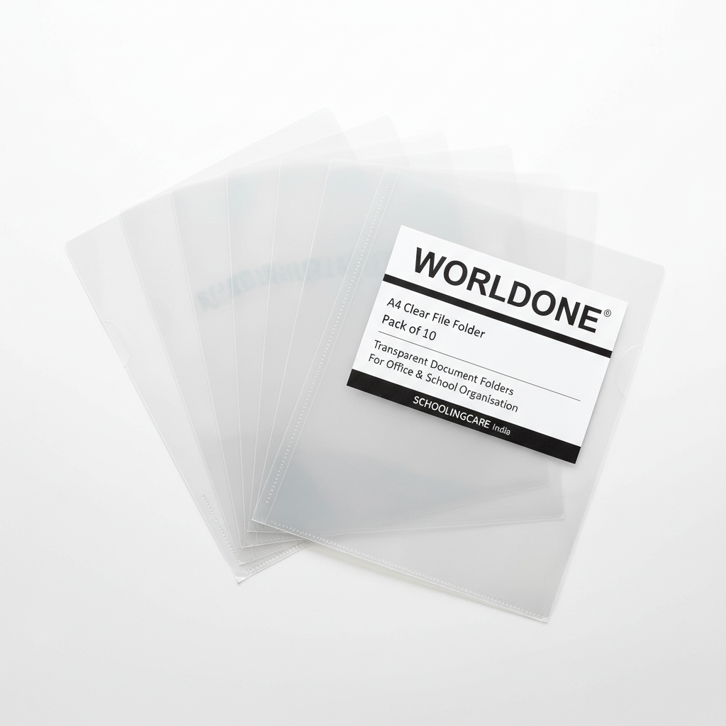 Worldone A4 Clear File Folder 10 Piece transparent flat lay document storage - Schoolingcare